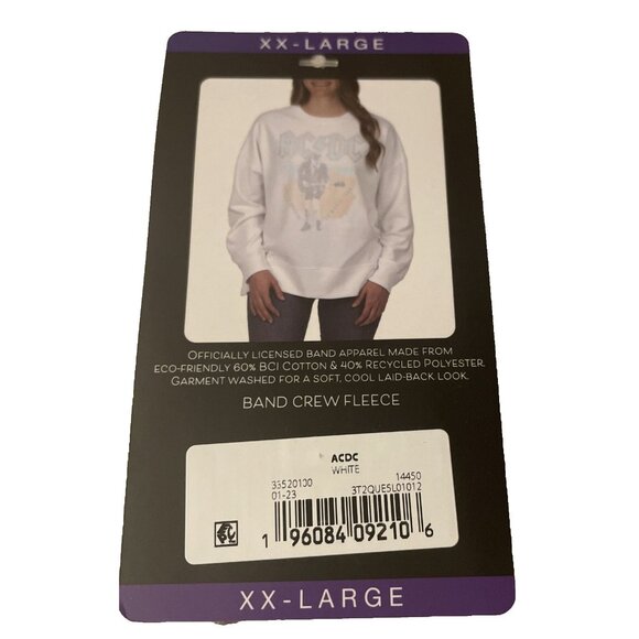 ACDC Graphic Print Rock Band Fleece Sweatshirt White XXL Women Pullover NEW - Picture 4 of 5